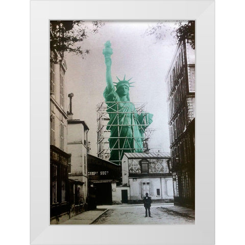 Lady Liberty Construction 1885 White Modern Wood Framed Art Print by Lavoie, Tina