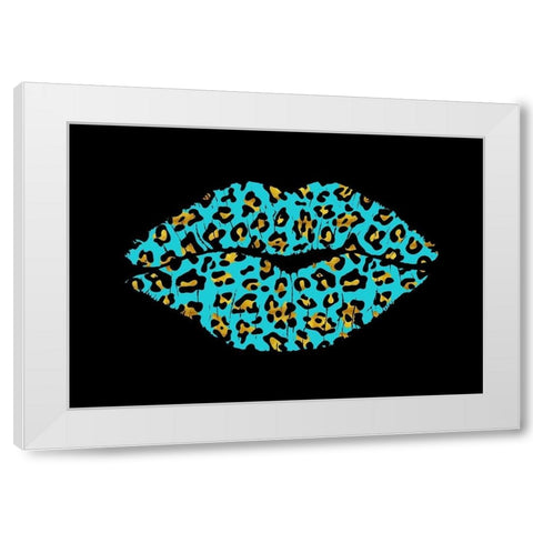 Aqua Leopard Lips White Modern Wood Framed Art Print by Lavoie, Tina