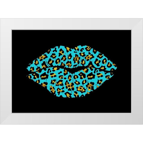 Aqua Leopard Lips White Modern Wood Framed Art Print by Lavoie, Tina