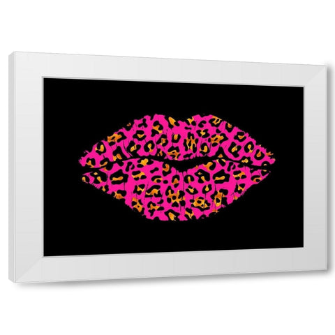 Pink Leopard Lips White Modern Wood Framed Art Print by Lavoie, Tina