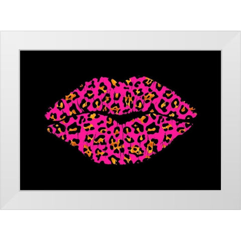 Pink Leopard Lips White Modern Wood Framed Art Print by Lavoie, Tina