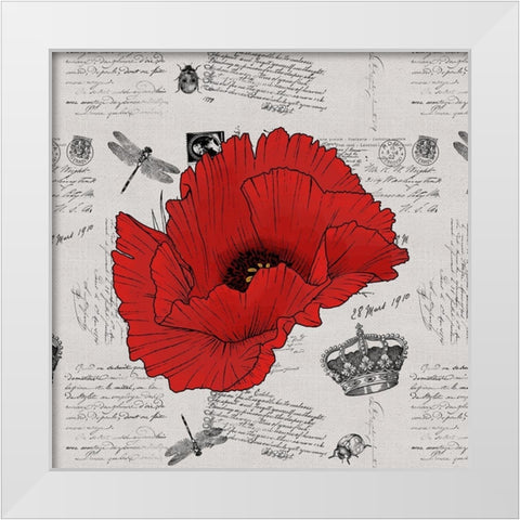 Vintage ephemera Large Poppy White Modern Wood Framed Art Print by Lavoie, Tina