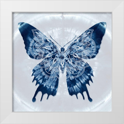 Butterfly Indigo Batik Mandala White Modern Wood Framed Art Print by Lavoie, Tina