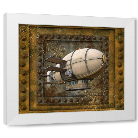 Steampunk Zeppelin Blimp White Modern Wood Framed Art Print by Mitchell, Tina