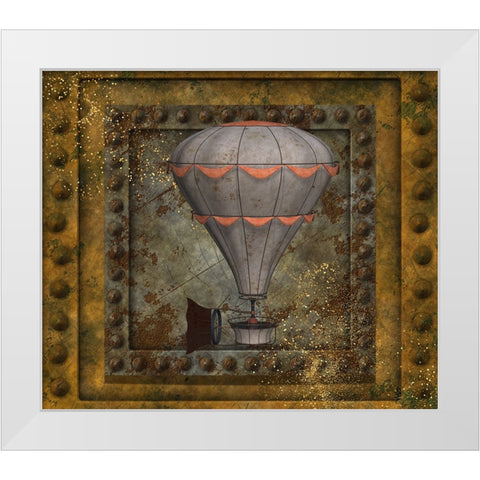 Steampunk Hot Air Balloon White Modern Wood Framed Art Print by Mitchell, Tina