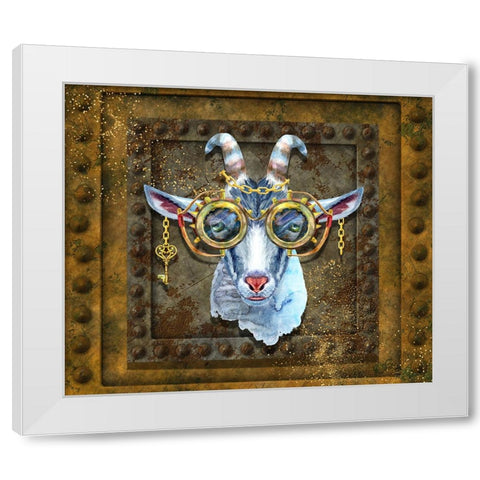 Steampunk Goat White Modern Wood Framed Art Print by Mitchell, Tina