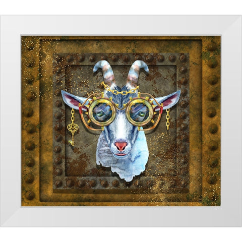 Steampunk Goat White Modern Wood Framed Art Print by Mitchell, Tina
