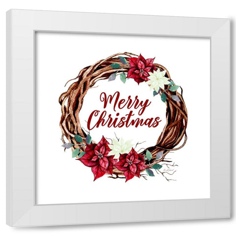 Merry Christmas Vine Wreath White Modern Wood Framed Art Print by Mitchell, Tina