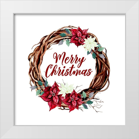 Merry Christmas Vine Wreath White Modern Wood Framed Art Print by Mitchell, Tina
