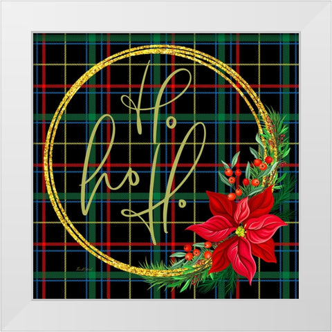 Tartan Wreath Ho Ho Ho White Modern Wood Framed Art Print by Mitchell, Tina