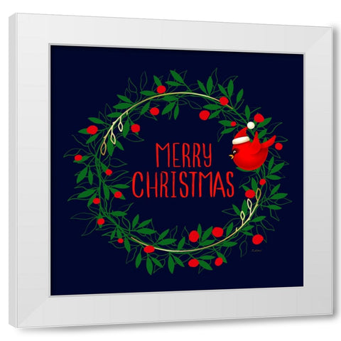 Merry Christmas Cardinal Wreath White Modern Wood Framed Art Print by Mitchell, Tina