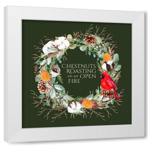 Christmas Chestnuts Roasting Wreath White Modern Wood Framed Art Print by Mitchell, Tina
