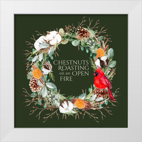 Christmas Chestnuts Roasting Wreath White Modern Wood Framed Art Print by Mitchell, Tina