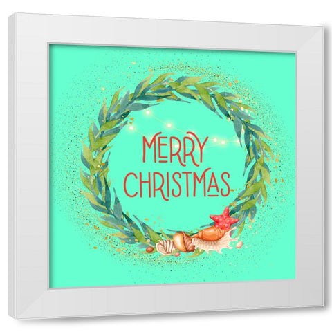 Merry Christmas Seaweed Wreath White Modern Wood Framed Art Print by Mitchell, Tina