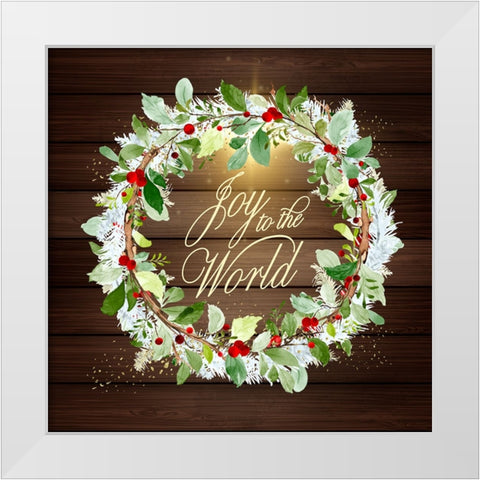 Joy To The World Wreath White Modern Wood Framed Art Print by Mitchell, Tina