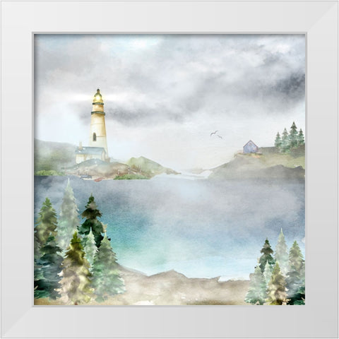 Lighthouse in the Pines White Modern Wood Framed Art Print by Mitchell, Tina
