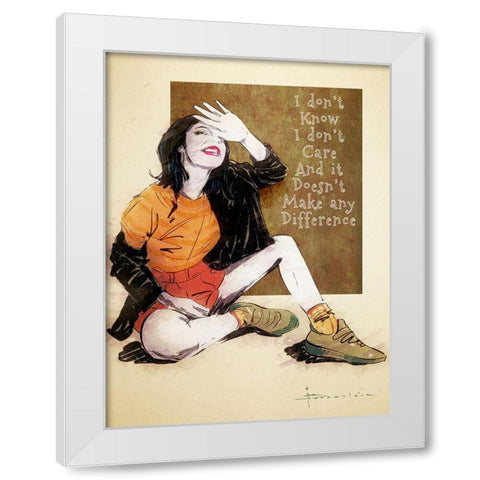 I Dont Care White Modern Wood Framed Art Print by TMBorenstein