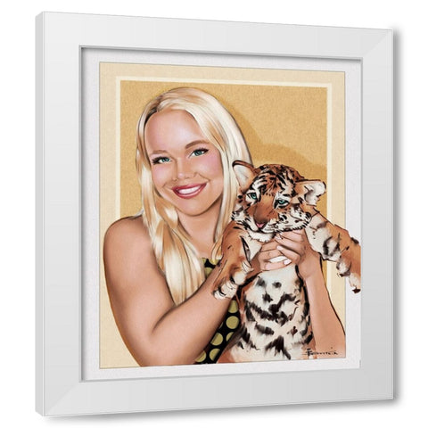 53 Tiger Girl White Modern Wood Framed Art Print by TMBorenstein