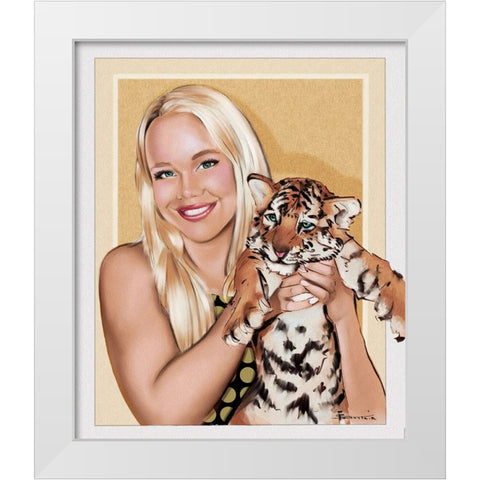 53 Tiger Girl White Modern Wood Framed Art Print by TMBorenstein