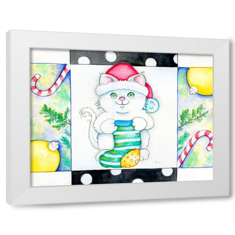 Christmas Socks White Modern Wood Framed Art Print by Wade, Valarie