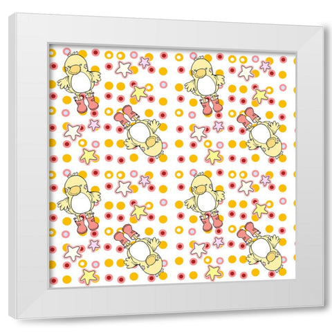 Pink And Orange Ducky Dots White Modern Wood Framed Art Print by Wade, Valarie