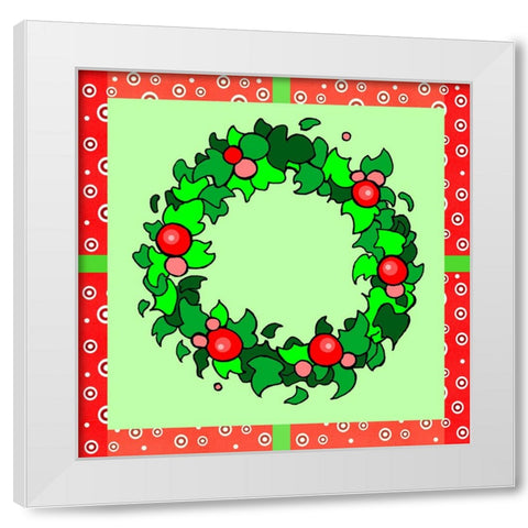 Wreath Green White Modern Wood Framed Art Print by Wade, Valarie