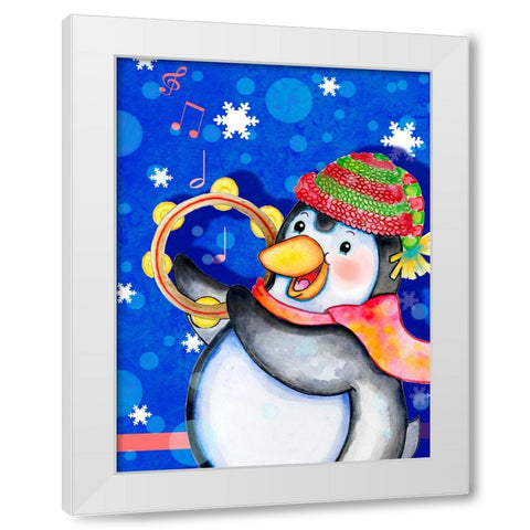 Penguin Tambourine White Modern Wood Framed Art Print by Wade, Valarie