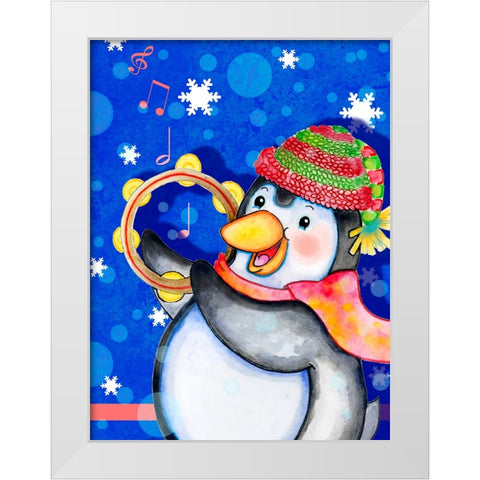 Penguin Tambourine White Modern Wood Framed Art Print by Wade, Valarie