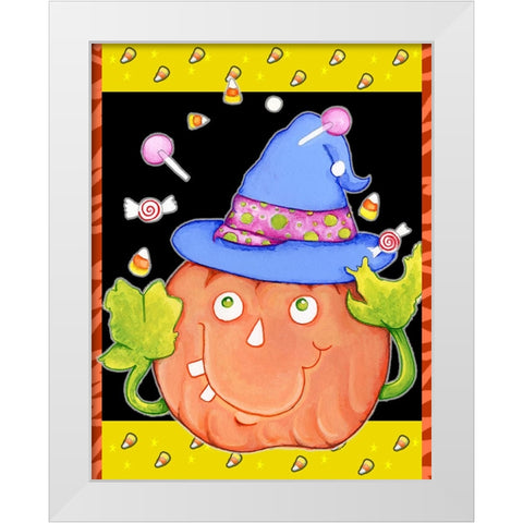 Juggling Pumpkin White Modern Wood Framed Art Print by Wade, Valarie