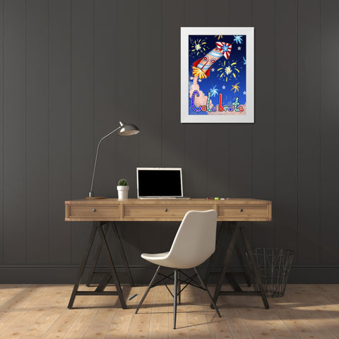 Rocket Celebration White Modern Wood Framed Art Print by Wade, Valarie