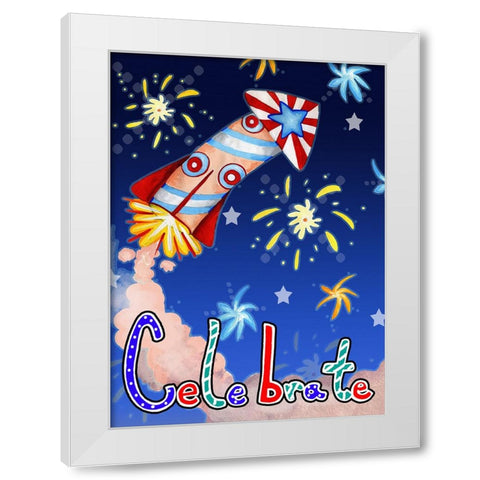 Rocket Celebration White Modern Wood Framed Art Print by Wade, Valarie