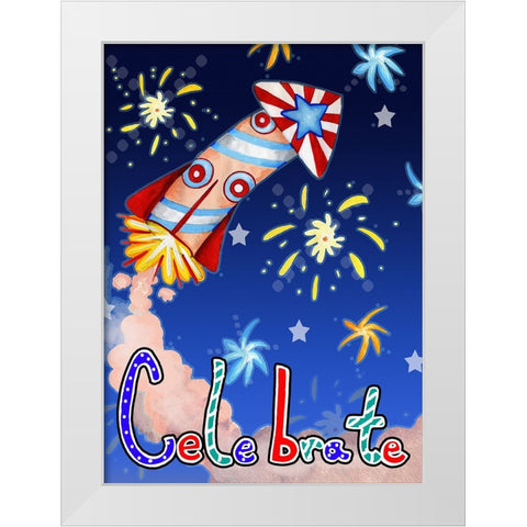 Rocket Celebration White Modern Wood Framed Art Print by Wade, Valarie