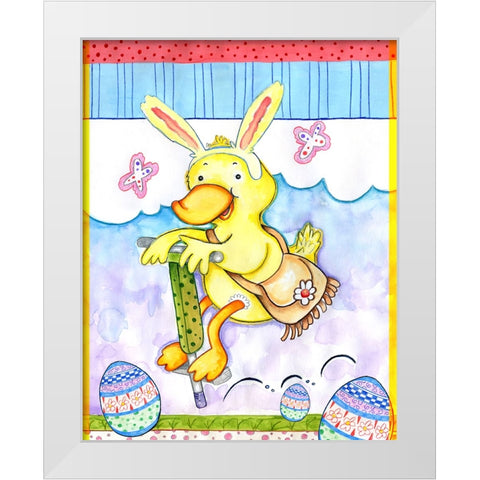 Bunny Hop White Modern Wood Framed Art Print by Wade, Valarie