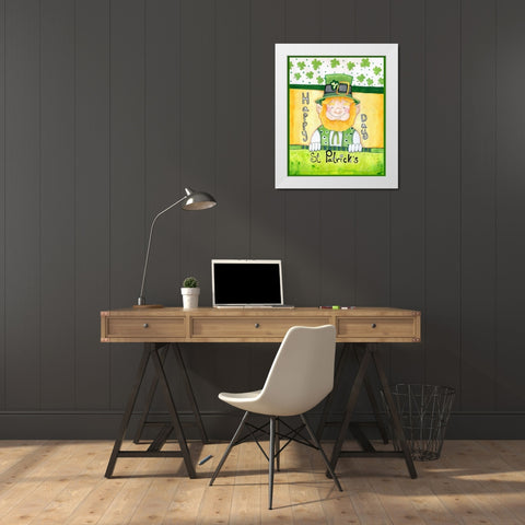 Happy Leprechaun White Modern Wood Framed Art Print by Wade, Valarie