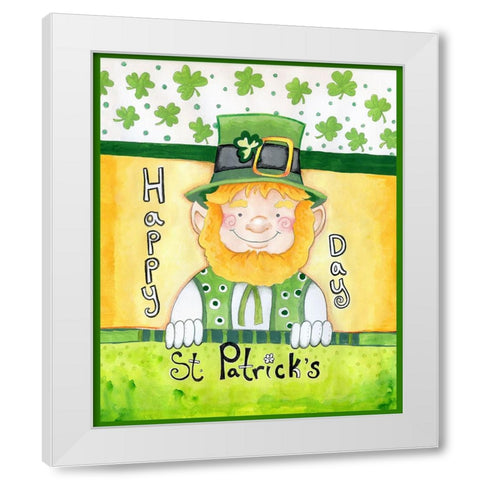 Happy Leprechaun White Modern Wood Framed Art Print by Wade, Valarie