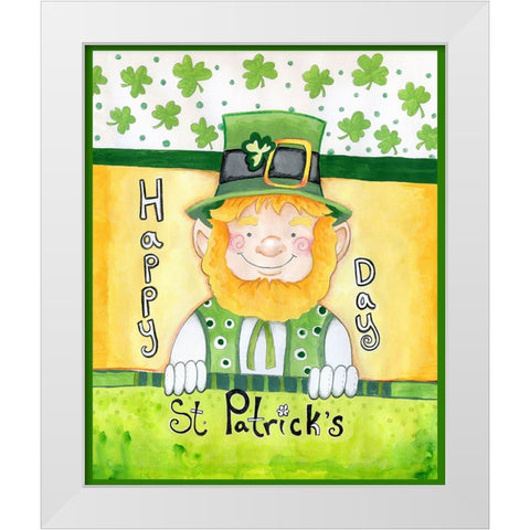 Happy Leprechaun White Modern Wood Framed Art Print by Wade, Valarie