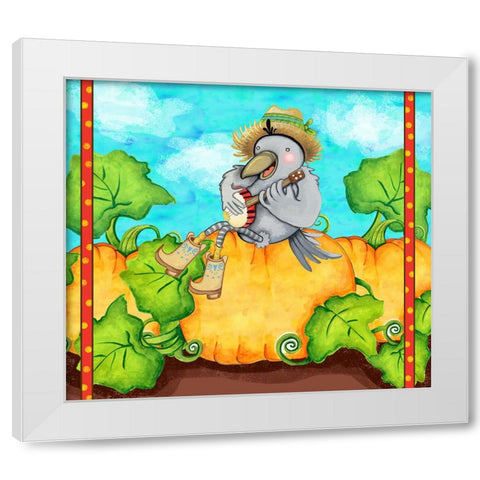 Farmer Crow Pumpkin Patch White Modern Wood Framed Art Print by Wade, Valarie