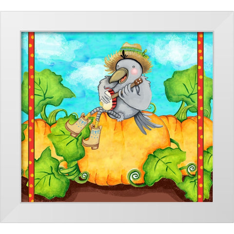 Farmer Crow Pumpkin Patch White Modern Wood Framed Art Print by Wade, Valarie