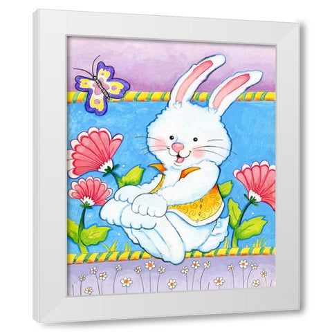 Bunny and Flowers White Modern Wood Framed Art Print by Wade, Valarie