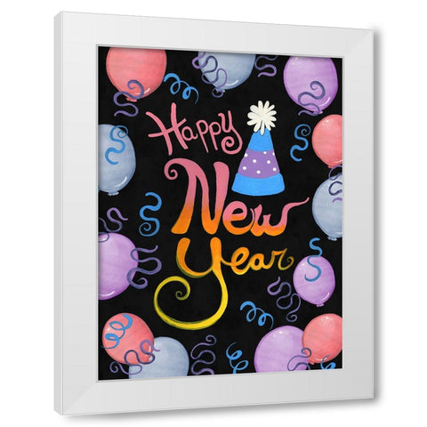 Balloons And Streamers White Modern Wood Framed Art Print by Wade, Valarie