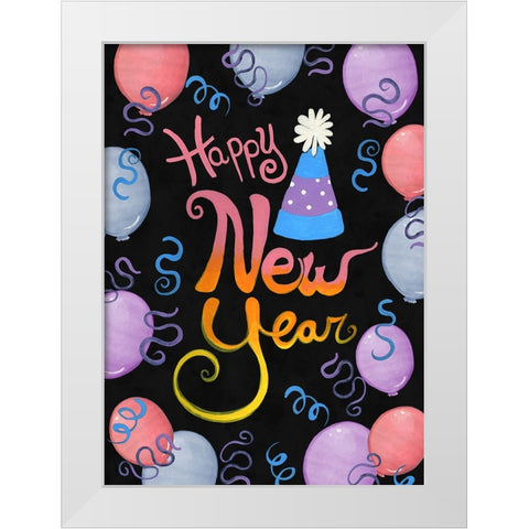 Balloons And Streamers White Modern Wood Framed Art Print by Wade, Valarie