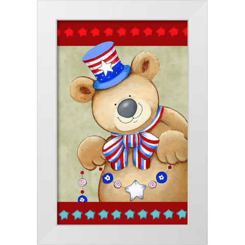 Stars And Stripes Bear White Modern Wood Framed Art Print by Wade, Valarie
