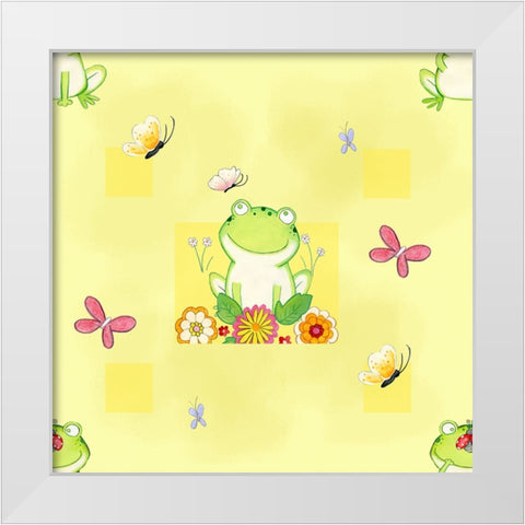 Froggie Friends White Modern Wood Framed Art Print by Wade, Valarie