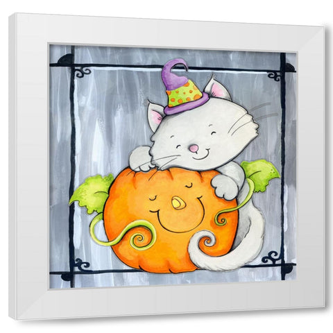 Pumpkin Hugs White Modern Wood Framed Art Print by Wade, Valarie