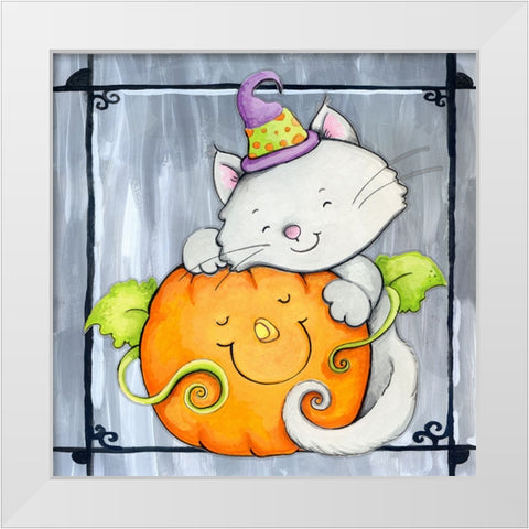 Pumpkin Hugs White Modern Wood Framed Art Print by Wade, Valarie