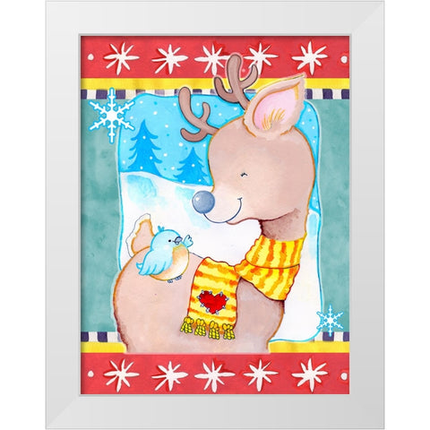 Deer Friends White Modern Wood Framed Art Print by Wade, Valarie