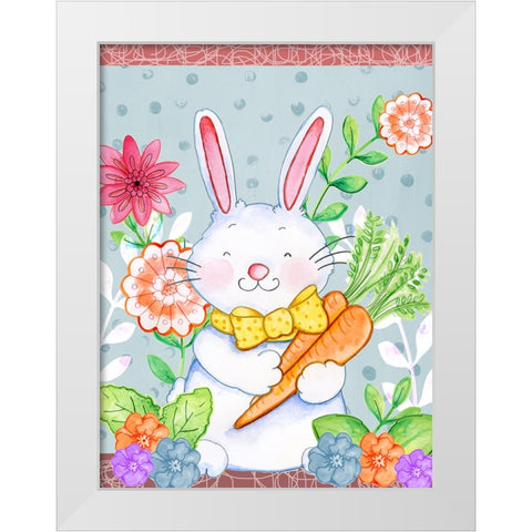 Carrots And Bunny White Modern Wood Framed Art Print by Wade, Valarie