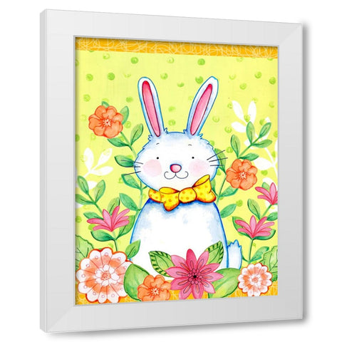 Flowers And Bunny White Modern Wood Framed Art Print by Wade, Valarie