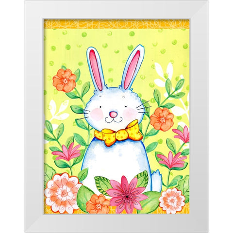 Flowers And Bunny White Modern Wood Framed Art Print by Wade, Valarie