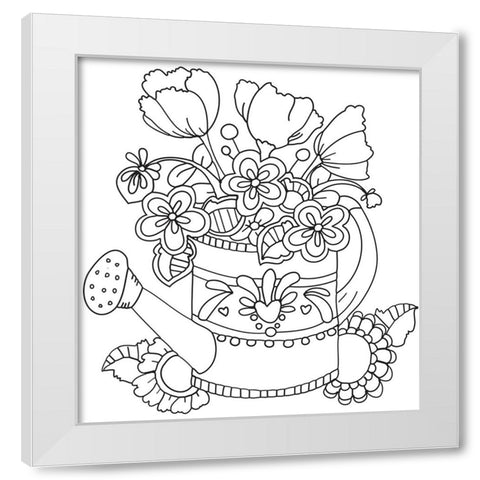 Watering Can Line Art White Modern Wood Framed Art Print by Wade, Valarie
